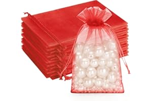 G2PLUS 100 Stück Rot Organzasäckchen, 10x15 CM Geschenk Organzabeutel, Hochzeit Organza-Beutelchen mit Kordelzug Sie als Hochzeit Bonbonsbeutel, Schmuckbeutel, Geschenkbeutel
