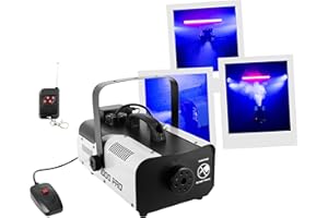 BoomToneDJ F1000 Pro Machine à fumée portable 1000W, Haut débit 150m3/min, Réservoir 1.2L, Projection de fumée jusqu'à 7m, Livrée avec 2 télécommandes, Lyre de fixation. Soirée, Club, scène, théâtre.