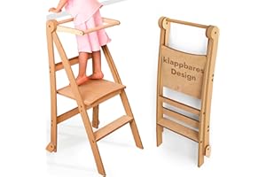 ‎GOODEVAS Holz Lernleiter Montessori platzsparend: Klappbare Lernleiter, Hocker für Kinder, Faltbare Kindertreppe, Lernleiter mit Kippschutz