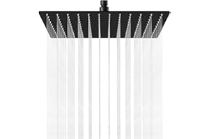 Rainfall Shower Head, AUGIRKI Square 12 inch Large Overhead Fixed Rain Showerhead with Angle Adjustment, Stainless Steel 304 with Matte Black - Standard Fitting, Easy Replacement