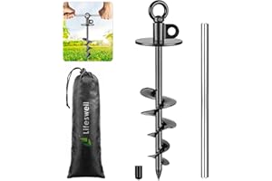 LIFESWELL 15 Inch Dog Tie Out Stake, Heavy Duty Dog Anchor for Dogs up to 220lbs, No Tangle, Easy to Install and Remove, Ideal for Yard, Camping, and Beach, 1 Pack (Black)