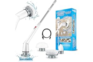 LIUNOVIP Electric Cleaning Brush, Electric Spin Scrubber, Cordless Spin Scrubber with Adjustable Stretchable Arm and 3 Replacement Brush Heads, USB Charging, for Cleaning Bathroom Bathtub, Kitchen, Tile, Floor