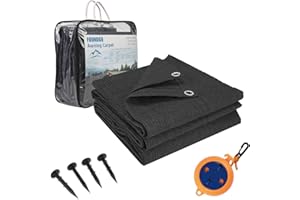 FoundGo Awning Carpet with Eyelets [280g/m² HDPE] Outdoor Camping Carpet Breathable Awning Flooring including Carrying Bag 8x pegs & Clothesline