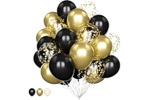 BALLOON DANCE Black and Gold Balloons Set, 20Pcs 12 Inch Metallic Chrome Gold Confetti Balloons and Black Helium Latex Balloons Pack for Birthday Wedding Anniversary Graduation Baby Shower Party Decorations
