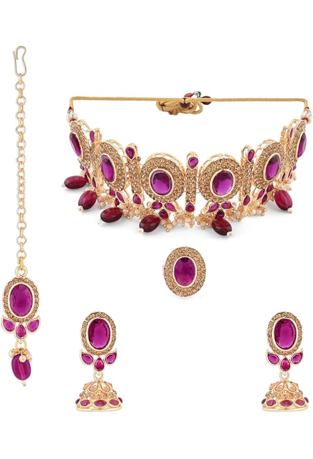 ZAVERI PEARLS Pink & Peach Meenakari Lotus Design Kundan Bracelet For Women-ZPFK13656