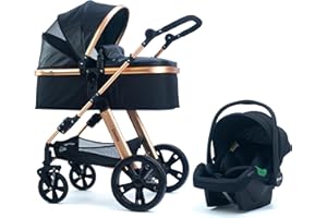 Pixini Arizona Kinderwagen Set 3in1 gold/schwarz Kunstleder