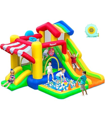 Grand château gonflable pour enfants 2 en 1 - Kit de trampoline gonflable - Parcours d'obstacles gonflable - Centre de jeu pour jardin - Kit complet avec ventilateur (connexion B