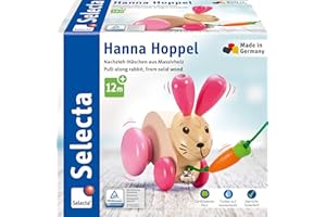 Selecta 62023 Hanna Hoppel, Nachzieh Hase, Schiebe-und Nachziehspielzeug aus Holz, 13 cm
