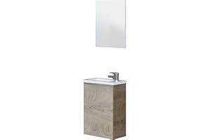 ARKITMOBEL Mueble de Baño con Espejo y Lavabo, Modulo Suspendido, Color Roble Alaska, 40x58x22 (AnchoxAltoxFondo-en cm), Modelo Compact