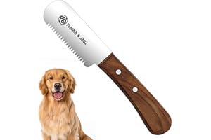 FLAMIA & JABZ Coltello spelafili professionale per la toelettatura dei cani, strumento spelafili per tagliabordi, manico in legno Meranti rosso, impugnatura antiscivolo, con lama in acciaio
