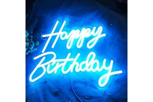 FESPCJ Feliz cumpleaños logotipo de neón LED azul hielo reutilizable luz nocturna fiesta de cumpleaños decoración operación USB para la decoración de fondo de la pared del dormitorio 5v, 16.5 "* 11"