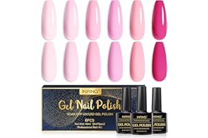 INPING Esmaltes Semipermanentes Para Uñas en Gel UV LED, 6 Colores Burdeos Rojo Rosa Pintauñas Semipermanentes, Esmalte Uñas Soak Off UV/LED Gel Uñas Manicura Nail Art Set, 8ML