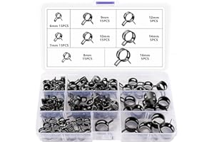 YIXISI 90 Piezas 6/7/8/9/10/12/14/16 mm Abrazaderas de Manguera de Resorte, Línea de Combustible Manguera Clips, Clips de Manguera de Primavera, Manguera Tubo de Aire Vacío Manguera Abrazadera, Negro