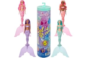 Barbie Color Reveal serie sjöjungfrudocka och tillbehör med 6 överraskningar, inklusive färgförändring och hängen (stilar kan