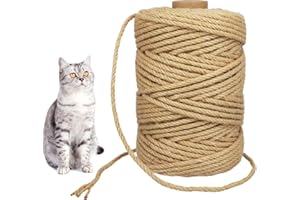 Kuleyang 60M Sisal Rope for Cat Scratching Post - 6MM Natural Jute Rope for Cat Tree Repair, DIY Cat Scratcher & Garden Crafts, Brown