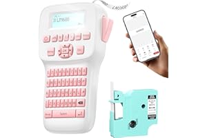 EazeID Pink Label Maker Machine Rechargeable, Handheld Label Printer with Keyboard, Bluetooth Labeling Machine LM1600, Backlit Display, Multiple Symbol Icon Style Templates for Home Office Use