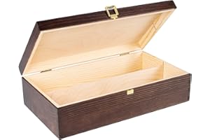 Creative DECO Marrón Caja Madera Vino Barnizada | 2 Botellas | 35x20x10cm | Tapa y Bisagra | Divisores Extraíbles | Perfecta para Regalo Decorar Decoupage Almacenamiento Decoración Manualidades