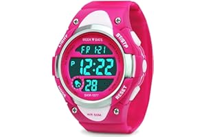 RSVOM Kinder und Jugendliche Digital Quarz Uhren für Mädchen mit Rose 5 ATM Wasserdicht Plastik Armband LED Sport Elektronische Digitaluhren mit Wecker Woche für Teenagers