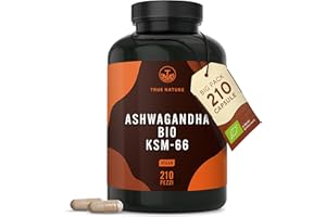 Bio Ashwagandha KSM-66® 210 Capsule - Alto Dosaggio di 600 mg al giorno (Withania Somnifera) - vegano, Bio India, testato in Laboratorio, produzione Tedesca - TRUE NATURE