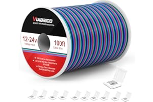 VIABRICO 100ft 22AWG 4pin RGB Wire Extension Cable, with Spool and 8pcs RGB Led Strip Connectors, for Led Lights Wires Strip Extend 5050 3528
