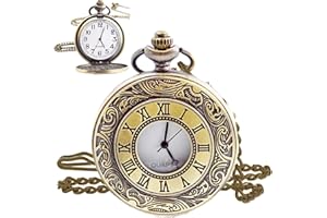 XUIGORT Vintage Pocket Watch, 1.85in Quartz Pocket Watch, Metal Roman Numerals Stylish Pocket Watch with Chain, Mens Birthday Gift Set Anniversary Day Husband Christmas Gifts Father's Day Gifts(Bronze Colour)