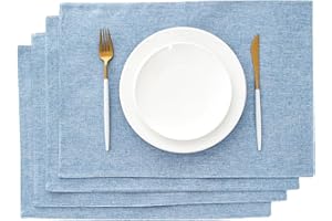 AOKSUNOVA Set di 4 Tovaglietta in Tessuto Azzurro, Tovagliette Colazione Lavabili, 33 x 48 cm
