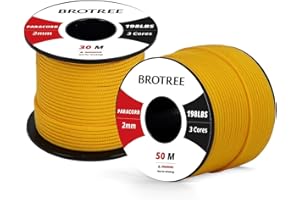 Brotree 2mm Paracord 3 Hebras 30M 100% Nylon Cuerda de Paracaídas para Al Aire Libre, Artesanía, Bricolaje - 90kg Carga de Rotura (Amarillo Dorado)