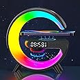 Night Light Lamp with Wireless Charger,Bluetooth Speaker with Alarm Clock,G-Shaped Wireless Charger Atmosphere Lamp Via USB-C Connection,Sunrise Alarm Clock with Music,Dimmable LED Table Lamp-Black