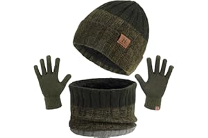 TAGVO 3in1 Invierno Set de Bufanda, Gorro y Guantes, Forro polar cálido grueso elástico ultra suave Forro interior Sombreros de Caliente Punto Cuello Calentador Guantes táctiles de Pantalla