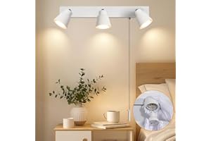TaFiCo 3 Way White Wall Lights with Pull Cord Switch GU10 - Modern Pull Cord Light Switch 350° Rotatable - Indoor Wall Sconce Lights for Bedroom Bedside Living Room Kitchen Desk - Bulb Not Included