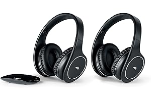 Meliconi Kopfhörer Easy Digital Bundle, 2 drahtlose Stereo-TV-Headsets, 100% digital, mit analogem/digitalem Audioeingang und dimensionalem Transmitterfuß, schwarz