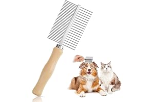 Redreo Grzebień dla psa, szczotka dla kotów i psów i kotów, nadaje się do średnich i długich włosów, drewniany podwójny grzebień z metalowymi zaokrąglonymi zębami, grzebień do pielęgnacji zwierząt