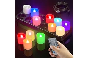 SoulBay Akumulatorowe podgrzewacze, 12 szt. zmieniających się kolorów, bezpłomieniowe świece LED, z pilotem zdalnego sterowania i stacją ładującą, migoczące do domu, pokoju, Halloween, dekoracje
