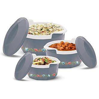 MILTON Elegance Jr. Inner Stainless Steel Casserole Gift Set Of 3 (395 Ml, 750 Ml, 1.35 Litres), Grey | Pu Insulated | Bpa Free | Food Grade | Hot & C