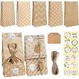 24 Sacchetti Regalo In Carta Kraft Colorata – Con Adesivi E Clip – Per Calendario Dell'Avvento Fai Da Te E Festa Bambini