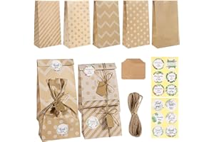 Czemo Bolsas de Papel para Regalos 30 Piezas Bolsas de Kraft con Pegatinas, Etiquetas Bolsas de Regalo para Bodas, Cumpleaños, Fiestas, Halloween, Navidad