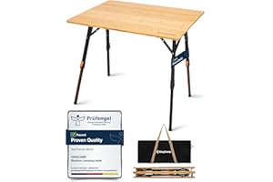 ‎KINGCAMP KingCamp Stół kempingowy Bambus 80 x 60 cm składany stół z regulacją wysokości 42 ~ 70 cm dla 2-4 osób 4-składany stół kempingowy składany nośność do 80 kg