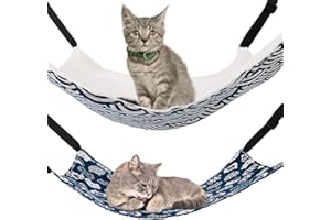 GSrenyu 2 Pack Cat Hammock for Cage, Reversible Pet Cage Cat Hanging Bed with Adjustable Strap, 38x48cm Soft Plush Hanging Hammock for Kitten, Ferret, Rabbit, Chinchilla, Guinea Pig, Fan-shaped