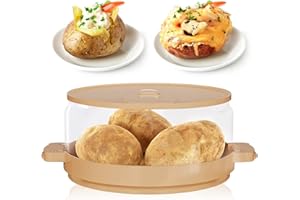 LSQCSN Microwave Potato Cooker - Baked Potato Microwave Steamer, Snack Maker for Potatoes Meat Bacon and More, Cooks Tender & Fluffy Spuds in Minutes, Easy To Clean Dishwasher-Safe, BPA-Free - Clear