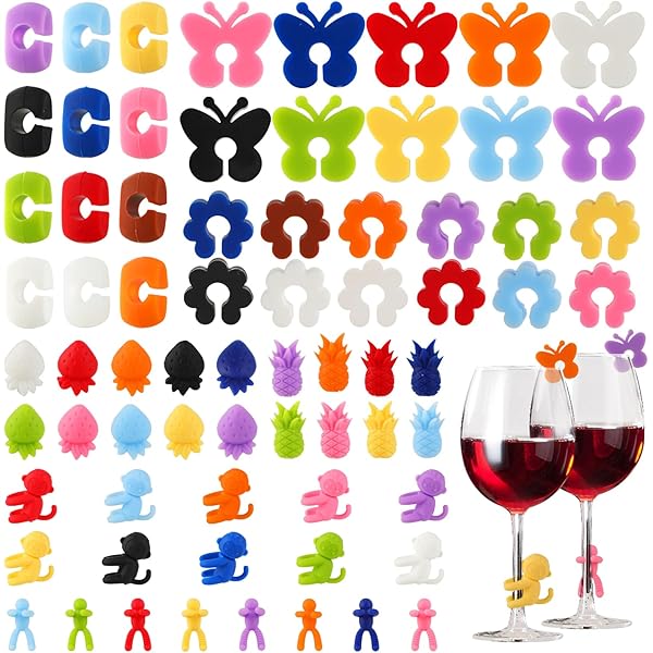 Hejo 52 Stück Silikon-Glasmarker - Bunte Weinglas-Markierer Für Partys & Feste