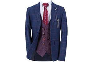 SIRRI Costume 3 pièces Coupe ajustée à Carreaux pour garçons, Ensemble pour Occasions spéciales, Anniversaire, Mariage, dîner, Bal de Fin d'année