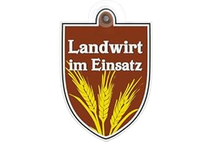 KAUFDEINSCHILD Schild, Autoschild Landwirt im Dienst Einsatz mit Saugnapf, 1,5mm wetterfestes Material 100 x 120 mm groß GREEN