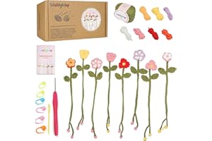 WaldyWop Crochet Kits for Beginners Adults - 8 Flower Bookmarks Craft Kit for Women w/Step-by-Step Video Tutorials&Soft Yarn, Hook - DIY Art Hobbies Knitting Set for Kids, Birthday Gifts for Girls