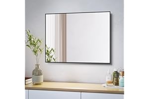 Heilmetz Black Frame Mirror 500 x 700mm, Large Bathroom Wall Mirror，Rectangular Bathroom Modern Wall Mounted Mirror Hanging Horizontal/Vertical