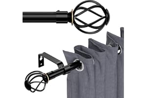 GSBLUNIE Curtain Pole Black 68 to 157 cm with Twisted Cage End Pieces, Wall Mounting Black Matt Curtain Pole Set, Metal 16 mm Curtain Rod 1.5 m Long, Curtain Rod for Outdoor Weatherproof