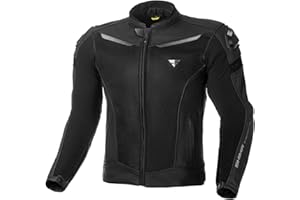 ‎SHIMA SHIMA PISTON Herren-Motorradjacke - Leder, urbane Jacke mit Netzeinsätzen, Protektoren an Schultern, Rücken, Ellbogen, Schulterschiebern (Schwarz, 54)