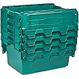 5x New 80 Litre Green (Not Recycled) Plastic Storage Boxes Crates Totes with Lids - Industrial Strength Stack and Nest Containers