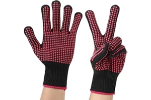 Ptwola 2 Stück Hitzebeständige Handschuhe mit Rutschfesten Silikonnoppen Professionelle Hitzeblockierende Handschuhe für Haarstyling, Lockenstab, Glätteisen