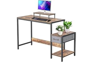 Bipocke Computer Gaming Desk - 47" Home Office Desk with Storage, Rustic Writing Desk with Monitor Stand, Modern Simple Study Corner Table, Adjustable Storage Space