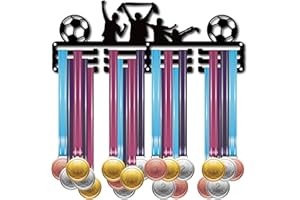 CREATCABIN Immagine del Calcio Porta Medaglie Giocatore Medaglie Espositore da Parete Appendiabiti Decor Porta Medaglie per Lo Sport per La Casa Porta Badge 3 piolo Medagliere Oltre 60 medaglie